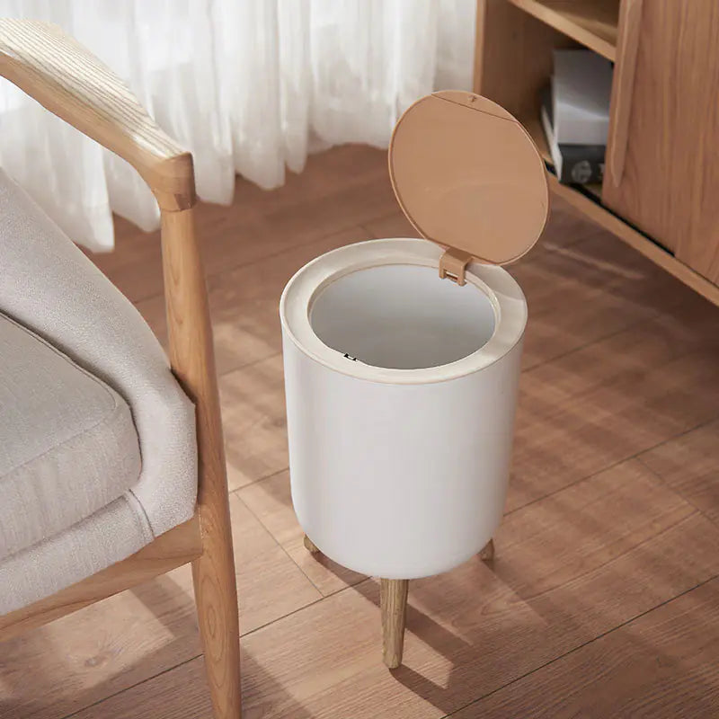 Creative Nordic Style Wooden Pattern Trash Can with Lid