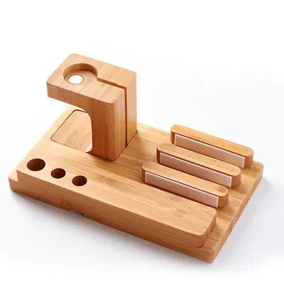 3-in-1 Bamboo Phone Stand & Wooden Charging Base