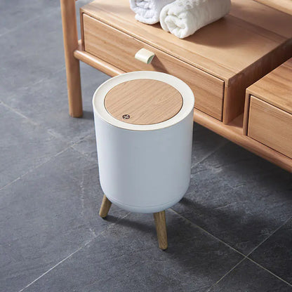 Creative Nordic Style Wooden Pattern Trash Can with Lid