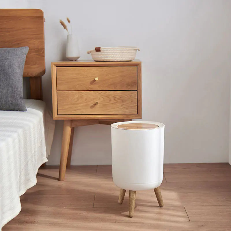 Creative Nordic Style Wooden Pattern Trash Can with Lid